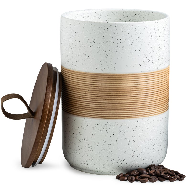 Miamolo Large Storage Containers with Lids, Ceramic Coffee Container Kitchen Food Storage Jars for Spice Sugar Tea Bag, Stackable Decorative Jars for Counter, White & 61 fl.oz - Image 1