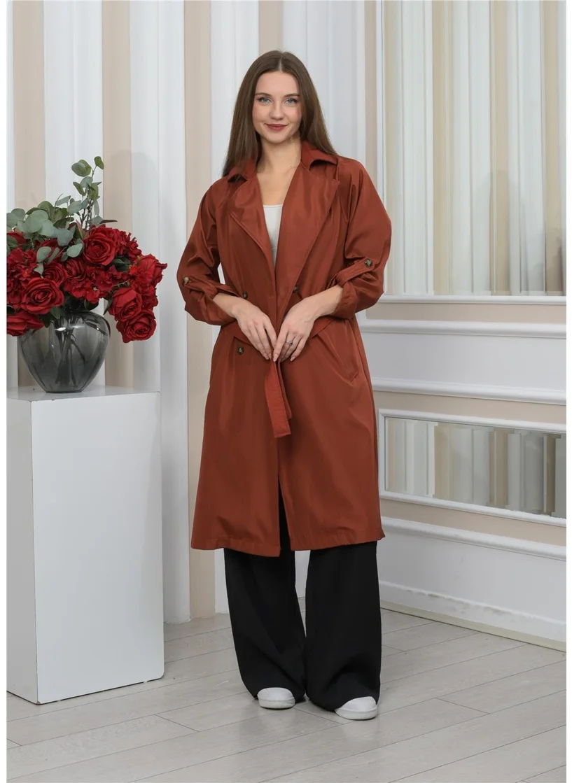 Nuseel New Season Oversize Long Trench Coat Tile