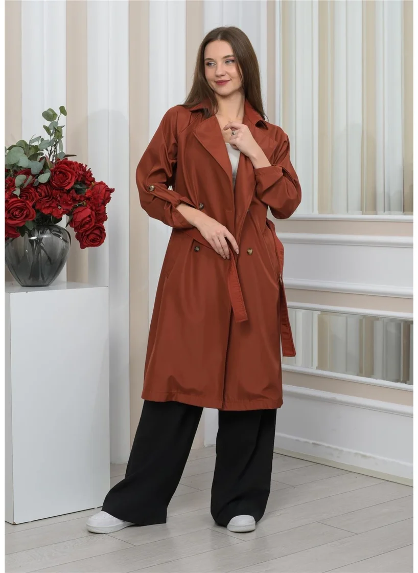 Nuseel New Season Oversize Long Trench Coat Tile