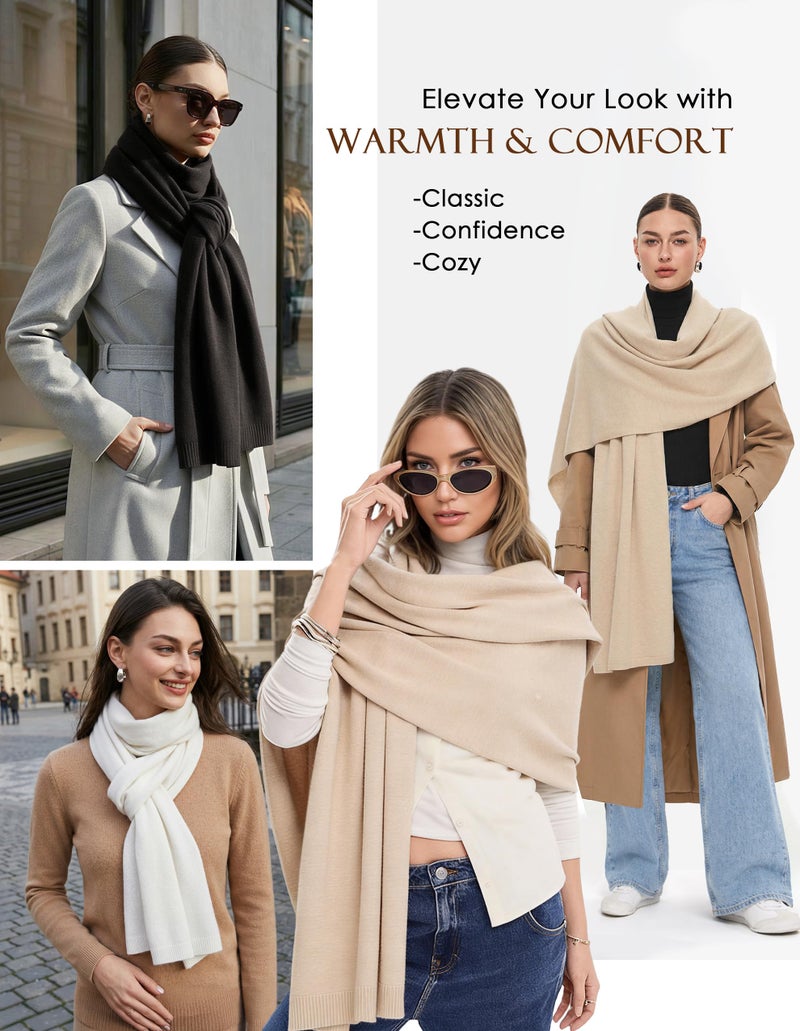 PULI Women's Pashmina Shawl Wraps for Evening Dress Large Scarf Blanket Long Wedding Bridal Winter Warm Shoulder Wrap oatmeal - Image 5