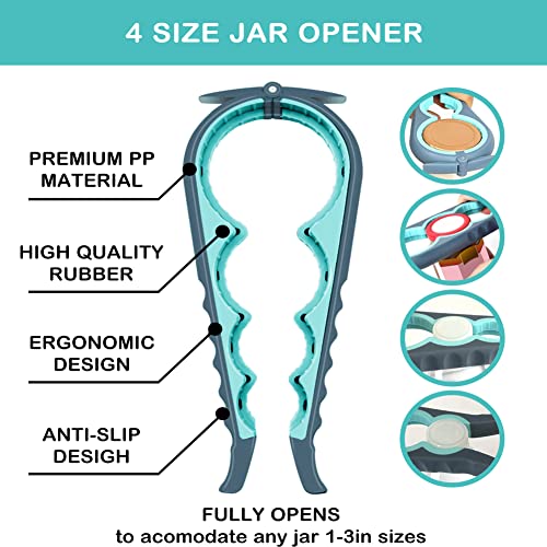 HUMANFUN Jar Opener for Weak Hands, Seniors with Arthritis, 5 in 1 Multi Function Bottle Opener Lid Opener For Arthritic Hands with Non Slip Rubber Jar opener Gripper Pad and Corkscrew Wine Opener(BLUE) - Image 2
