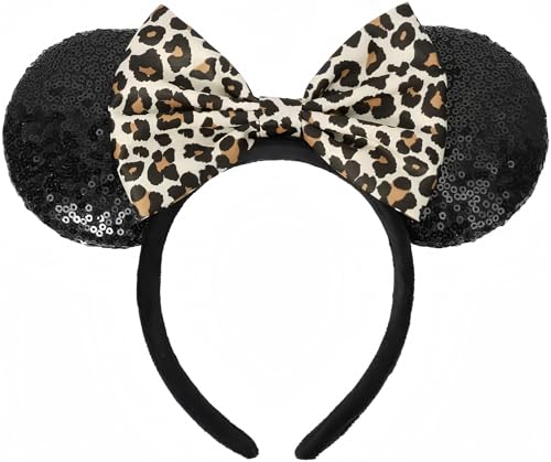 ETLUK Mouse Ears Headband, Mouse Ears Sequin Bow Headbands for Women Girls, Cosplay Accessories Party Decorations (Black) - Image 1
