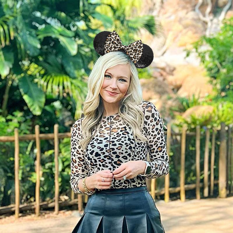 ETLUK Mouse Ears Headband, Mouse Ears Sequin Bow Headbands for Women Girls, Cosplay Accessories Party Decorations (Black) - Image 3