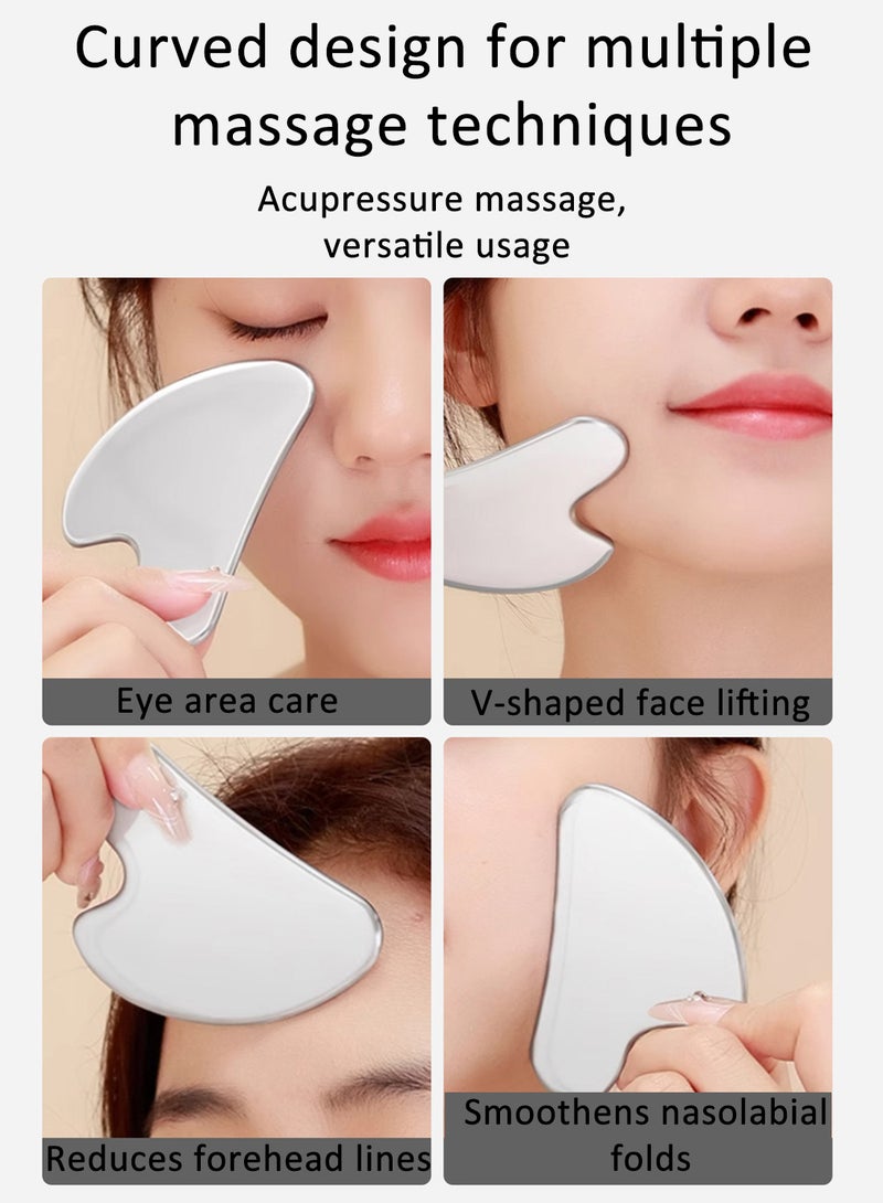 l&wen Stainless Steel Gua Sha Facial Tool, Face Metal Massager, Tighten Skin and Reduce Puffiness for Face Neck Eyes Body (85*3.8*55mm) - Image 4