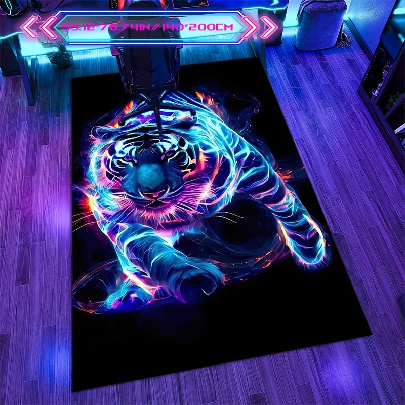 Festive Lightning Tiger Velvet Floor Mat 70.87x98.43in Machine Washable - Image 5