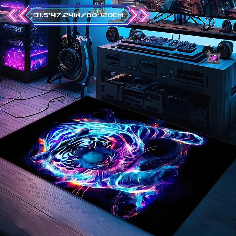 Festive Lightning Tiger Velvet Floor Mat 70.87x98.43in Machine Washable - Image 1