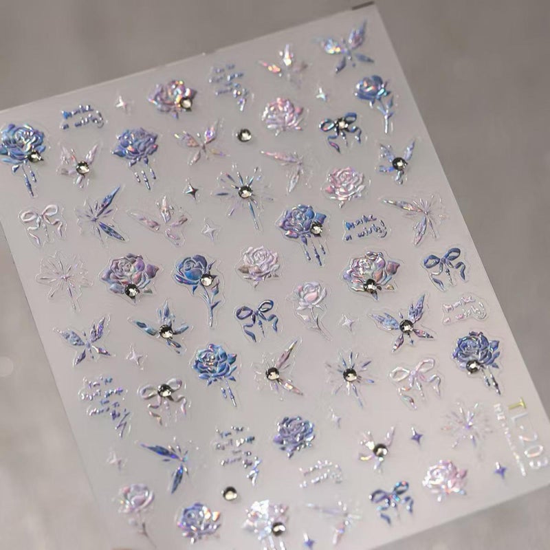 NBNTGH Rose Nail Art Stickers 5D Embossed Nail Decals Rhinestone Nail Art Design Ombre Flower Nails Stickers for Nails Art Supplies Charm for Women Manicure DIY Decorations Accessories - Image 2