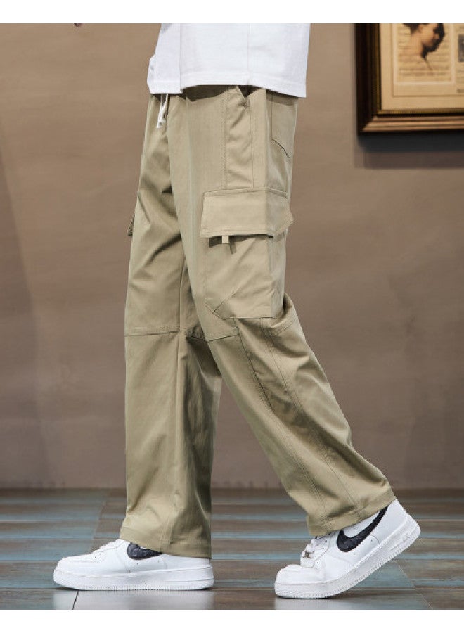 TonLion youth Korean-style Versatile Solid Color Straight-leg Trousers With Elastic Waist For Summer Casual Wear - Image 1