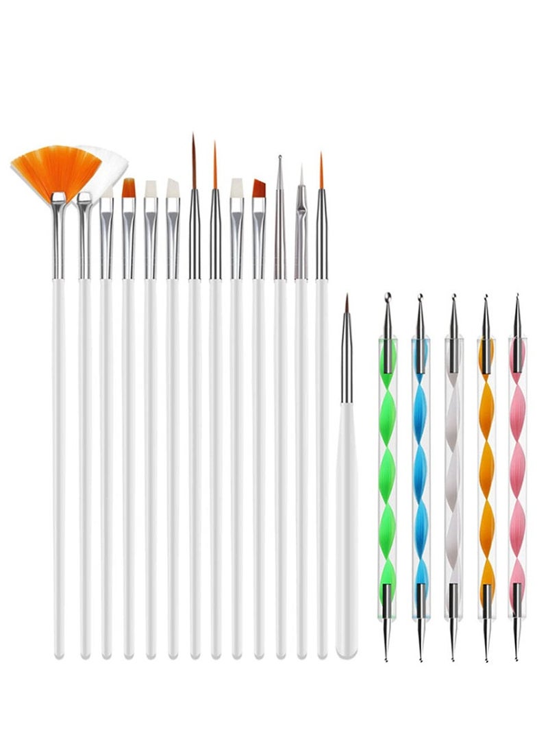 دايتويز 20 قطعة من أدوات تصميم فن الأظافر، مجموعة من 15 فرشاة أظافر لرسم طلاء الجل و5 أقلام لتنقيط الأظافر لرسم الصخور، مجموعة أدوات احترافية للمبتدئين - Image 1