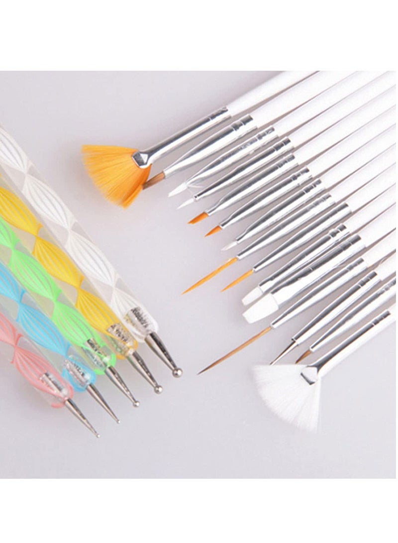 دايتويز 20 قطعة من أدوات تصميم فن الأظافر، مجموعة من 15 فرشاة أظافر لرسم طلاء الجل و5 أقلام لتنقيط الأظافر لرسم الصخور، مجموعة أدوات احترافية للمبتدئين - Image 2