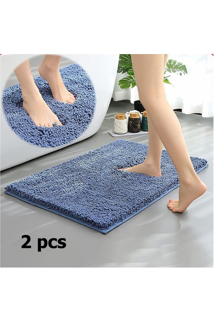 ميون سجادتان للحمام، سجادة أرضية قابلة للغسل في الغسالة مع قاعدة غير قابلة للانزلاق، سجادة حمام للحمام (أزرق) - Image 1