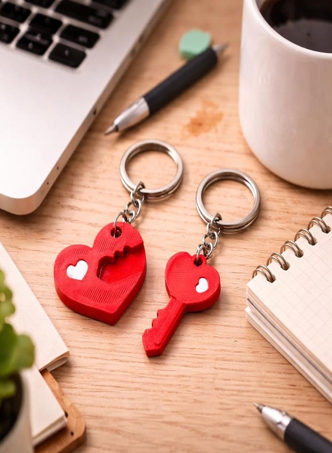 CUBIX3D Love Lock & Key Couple Keychain Set (2 Pcs) | 3D Printed Heart & Key Matching Keyrings | Romantic Gift for Couples, Valentine, Anniversary, Proposal - Image 3