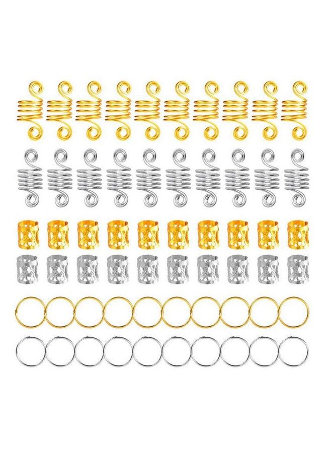 vipolish 60 Pcs Assorted Style Metal Hair Bread Cuff Hair Receiving Circle Ring Hair Coil Dreadlock Hair Braid Button Bead Decoration Jewelry Hair Extension Barrette Hairdressing Accessories (Gold And Silver) - Image 2