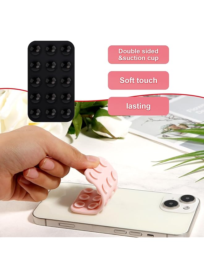 Excefore 2 Pack Silicone Suction Phone Case, Double Sided Suction Cup, Anti-Slip Hands-Free Mobile Accessory Holder, Suitable For Videos And Selfies (Black, Light Pink) - Image 3