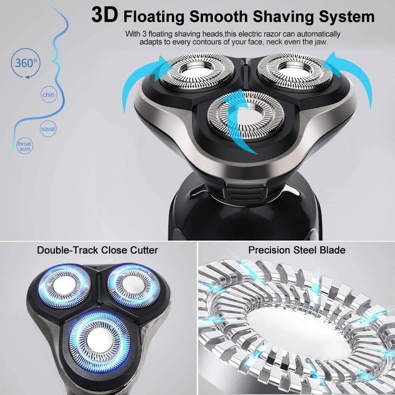 pritech PRIITECH Shaver for Men,3 in 1 Electric Razor Hair Beard Nose Trimmer Gromming Set,Coedless Rechargeable Shaving Wet and Dry USB Charging Black - Image 4