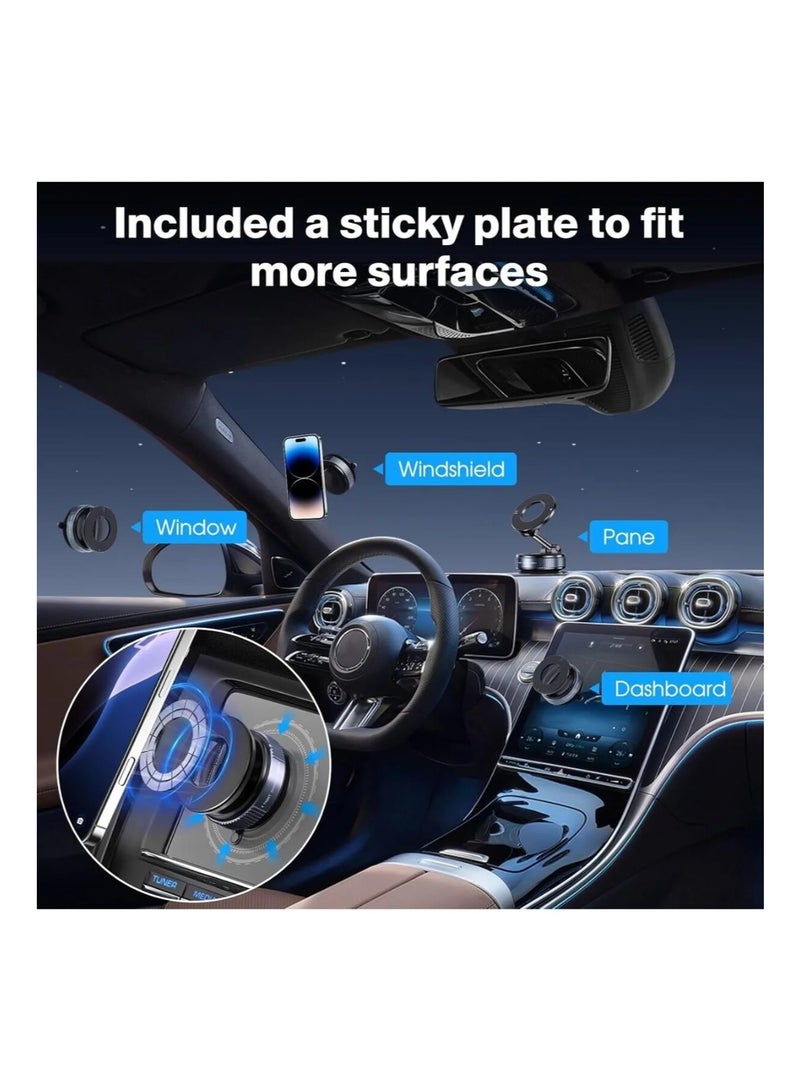 Denx Magnetic Foldable Car Phone Holder with Strong Suction Cup – 360° Rotatable Dashboard & Windshield Mount Stand Compatible with MagSafe & All Smartphones - Image 2