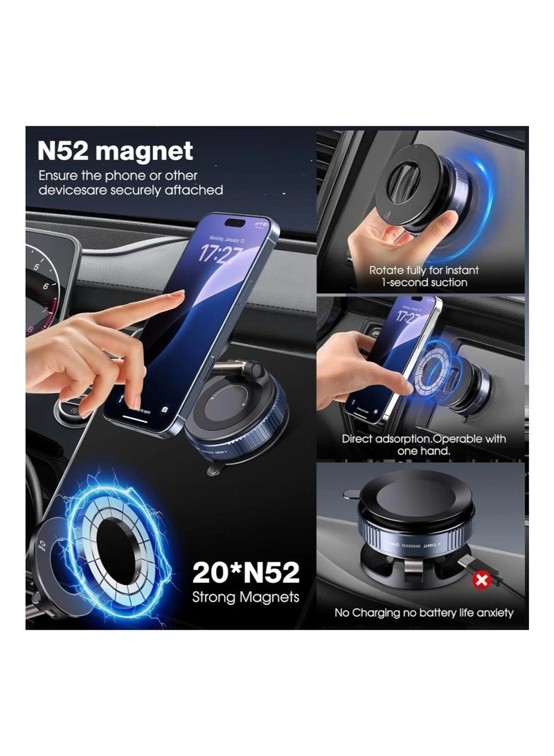 Denx Magnetic Foldable Car Phone Holder with Strong Suction Cup – 360° Rotatable Dashboard & Windshield Mount Stand Compatible with MagSafe & All Smartphones - Image 3
