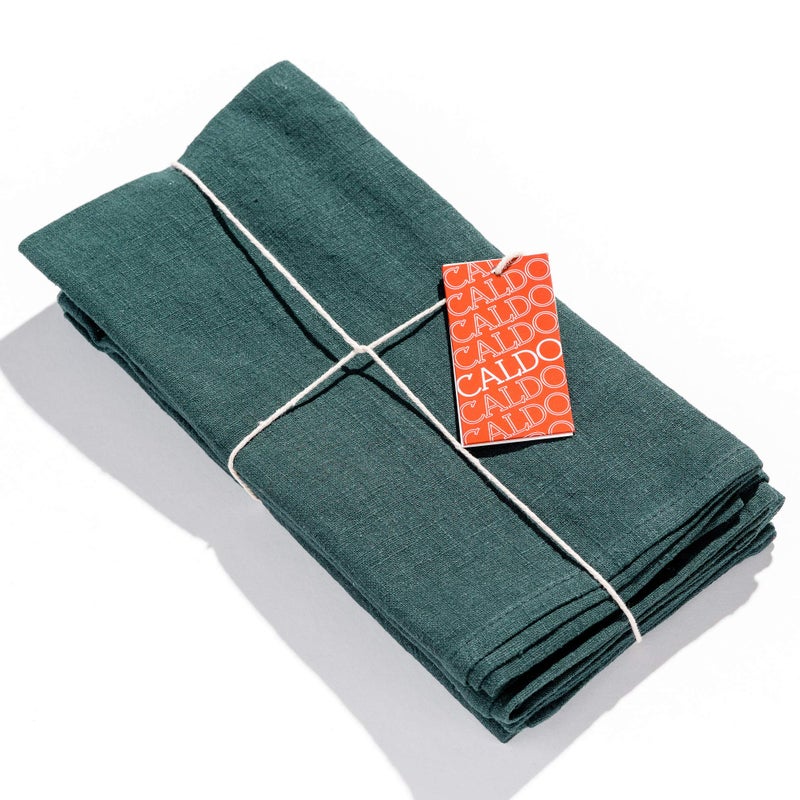 Caldo Linen Dinner Napkins Rustic Soft and Durable Cloth Washable and Reusable 4 Pack 20x20 inch Spruce