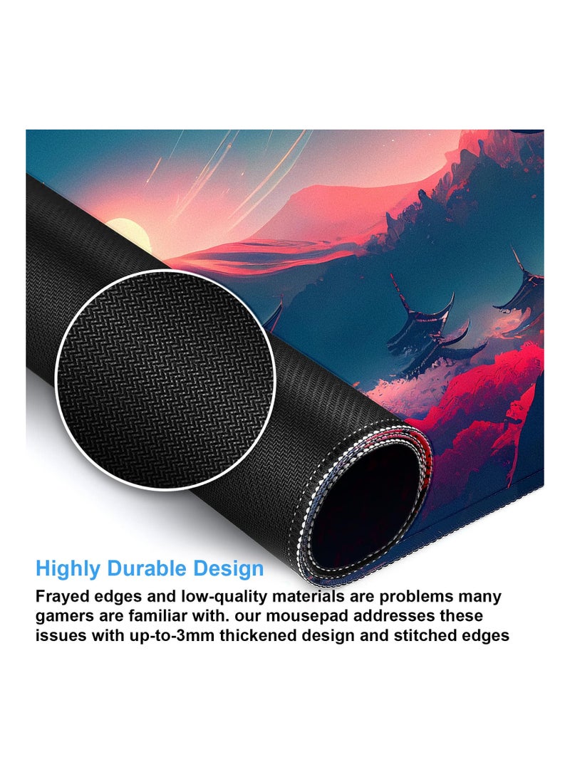 Large Pink Anime Mouse Pad with Cherry Blossom Design Durable Stitched Edges Non-Slip Rubber Base 31.5X15.7 Inches  - Image 4