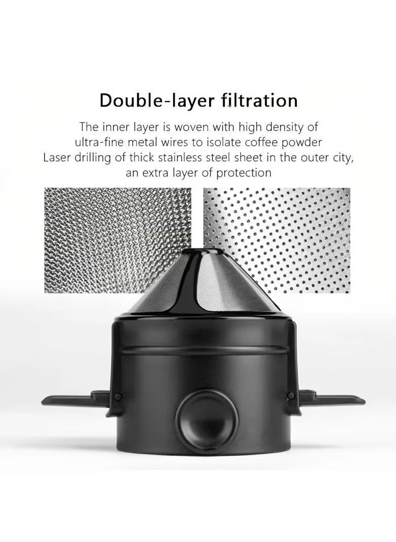 MiOne Stainless Steel Coffee Filter Cup Foldable and Portable Black - Image 4