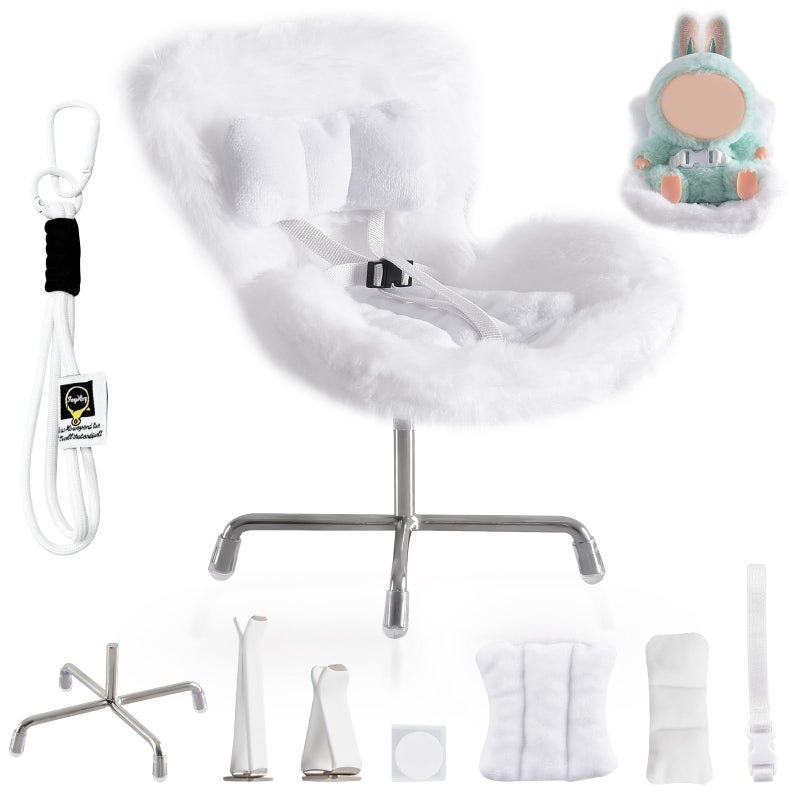Ciunura Doll Car Seat Compatible with Bubudoll, Small Seat for 10-17cm Blind Box Toys, Including Air Vent Clip, Desktop Stand, Adjustable Safety Strap, Airflow-Friendly Design, Ideal Car Decor Gifts(White) - Image 1