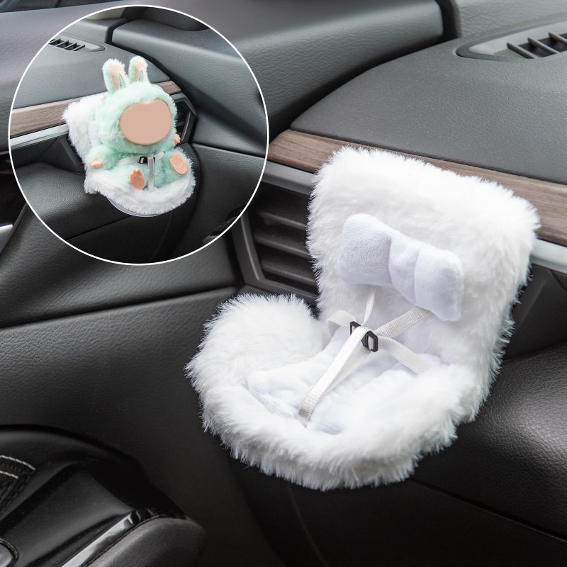 Ciunura Doll Car Seat Compatible with Bubudoll, Small Seat for 10-17cm Blind Box Toys, Including Air Vent Clip, Desktop Stand, Adjustable Safety Strap, Airflow-Friendly Design, Ideal Car Decor Gifts(White) - Image 2