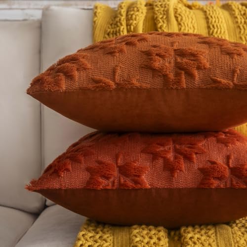 COSIBONO Maple Leaf Fall Throw Pillow Covers 18"x18" Set of 2, Rust Red Farmhouse Decorative Pillow Covers for Autumn Harvest Holiday Accent Pillow Cases, Faux Fur Pillow Covers for Couch Bed Room - Image 2
