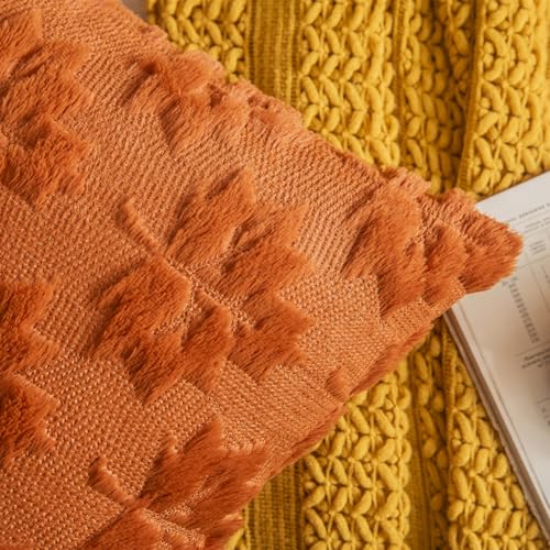 COSIBONO Maple Leaf Fall Throw Pillow Covers 18"x18" Set of 2, Rust Red Farmhouse Decorative Pillow Covers for Autumn Harvest Holiday Accent Pillow Cases, Faux Fur Pillow Covers for Couch Bed Room - Image 3