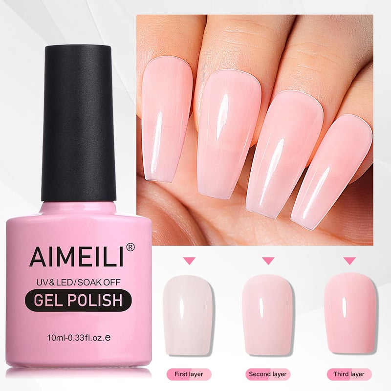 AIMEILI Gel Nail Polish Cruelty Free Vegan Nail Gel Soak Off U V LED Hema Free Nude Nail Art - Rose Nude (022) 10ml - Image 2