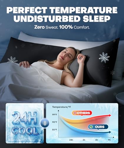 Rifens Ice Cooling Body Pillowcase for Hot Sleepers – Stays Cool All Night, Silky Touch Long Body Pillow Cases with Invisible Zipper, Soft & Breathable Body Pillow Cover, Gift for Men Women - 20"x54", Black - Image 3