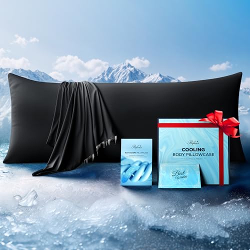 Rifens Ice Cooling Body Pillowcase for Hot Sleepers – Stays Cool All Night, Silky Touch Long Body Pillow Cases with Invisible Zipper, Soft & Breathable Body Pillow Cover, Gift for Men Women - 20"x54", Black - Image 1