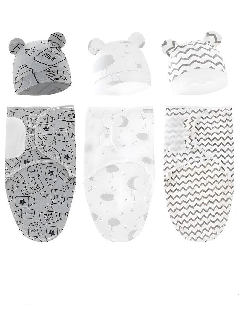 MIXDE 6 PCS Baby Swaddle Blanket Wrap Cap Set Newborn Infant Sleep Sack With Caps 100% Breathable Cotton 0-6 Month  - Image 1