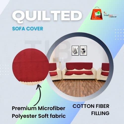 TIB The Intellect Bazaar Quilted Sofa Cover Set of 1 Seater Velvet Sofa Cover 1 Seater 2 Piece Maroon - Image 4