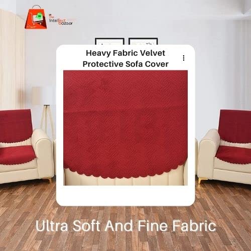 TIB The Intellect Bazaar Quilted Sofa Cover Set of 1 Seater Velvet Sofa Cover 1 Seater 2 Piece Maroon - Image 3