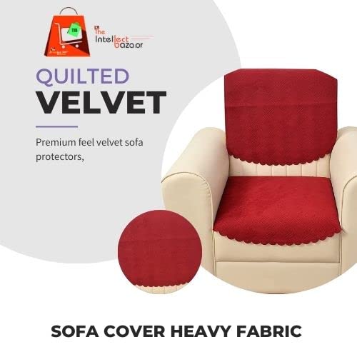 TIB The Intellect Bazaar Quilted Sofa Cover Set of 1 Seater Velvet Sofa Cover 1 Seater 2 Piece Maroon - Image 2