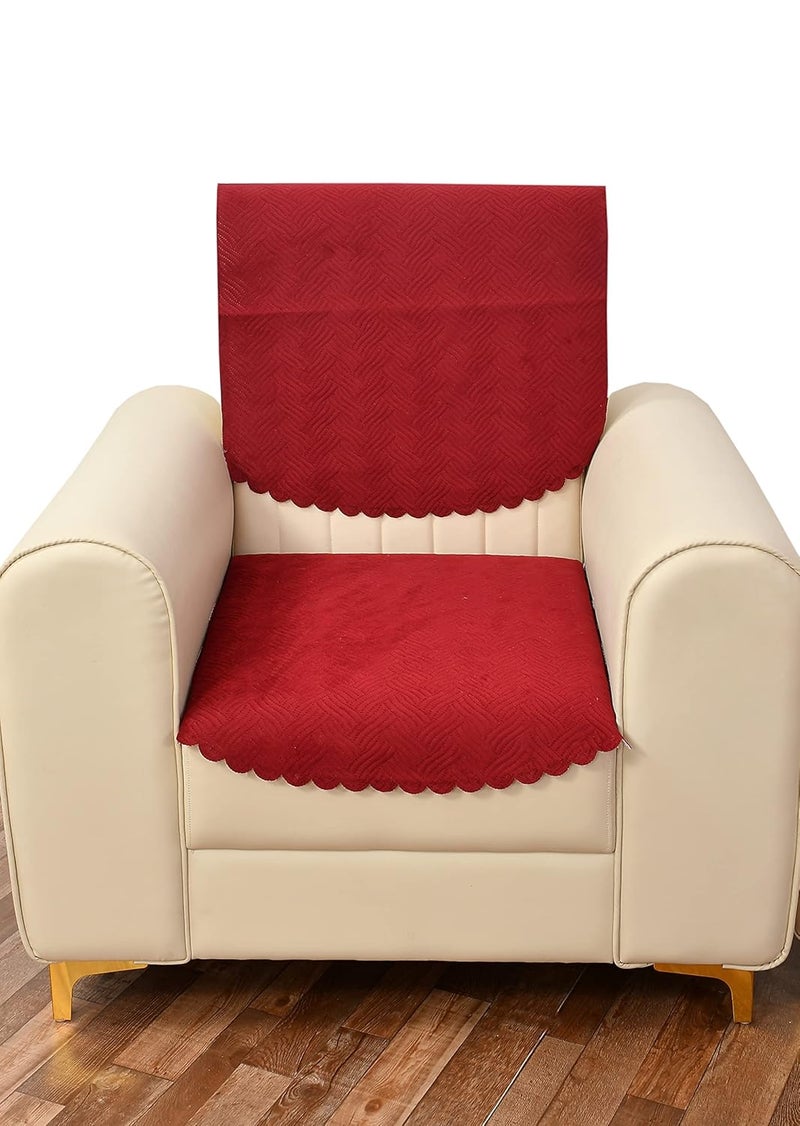 TIB The Intellect Bazaar Quilted Sofa Cover Set of 1 Seater Velvet Sofa Cover 1 Seater 2 Piece Maroon - Image 1