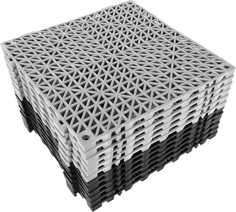 FengWu 12 حزمة من بلاط الأرضيات المطاطية المتشابكة للحمام مقاس 12 × 12 بوصة، غير قابلة للانزلاق، مقاومة للماء، حصيرة متشابكة قابلة للتجميع للصرف، السطح، المسبح، الفناء، الشرفة، الدش، المطبخ، الفناء الخلفي، رمادي - Image 1