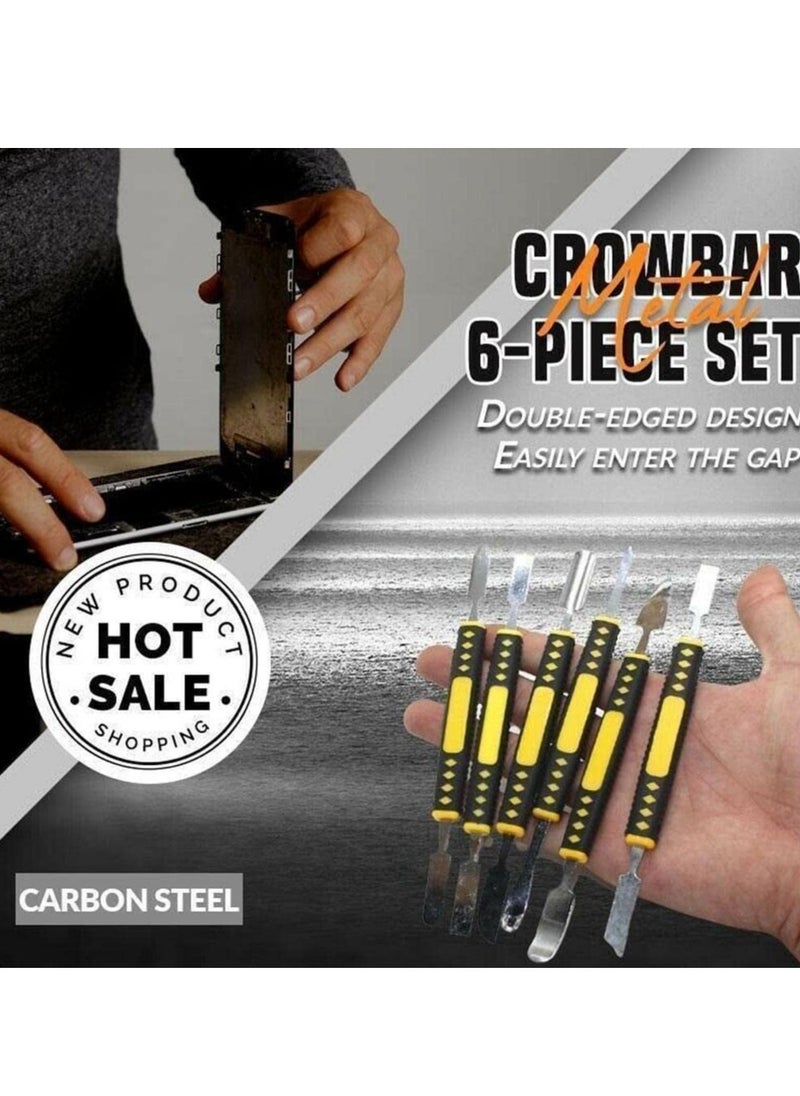 Excefore - Metal Crowbar, Utility Pry Bar Set, 6 Piece Small Metal Spudger Pry Opening Repair Tools Kit, Professional Opening Pry Tool for Mobile Phone Metal Crowbar Pry - Image 1