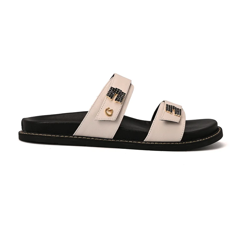 Carmen Steffens White Bianco Sandals with Crystal Straps