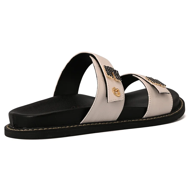 Carmen Steffens White Bianco Sandals with Crystal Straps