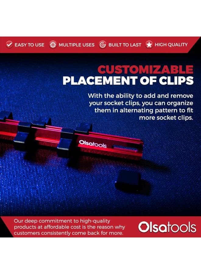 Olsa Tools Socket Organizer - 1/2-Inch Drive Socket Holder Rail - Red Aluminum Rail Stores 16 Impact or Chrome Sockets - Professional Grade Metric or SAE Socket Organizer - Part: 1012 - Image 4