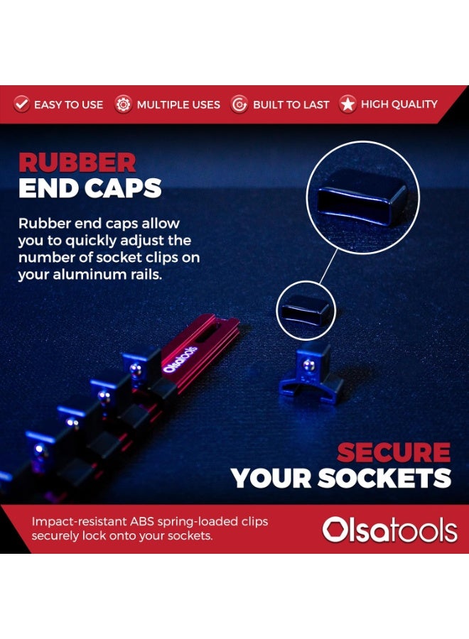 Olsa Tools Socket Organizer - 1/2-Inch Drive Socket Holder Rail - Red Aluminum Rail Stores 16 Impact or Chrome Sockets - Professional Grade Metric or SAE Socket Organizer - Part: 1012 - Image 3