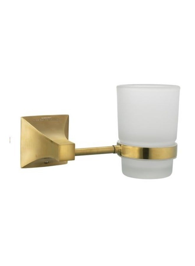 سوماني حامل أكواب ذهبي فاخر - مثبت على الحائط، نحاس مطلي بالذهب مع كوب زجاجي بلوري، مقاوم للصدأ، متين، ملحقات ومنظم حمام حديث