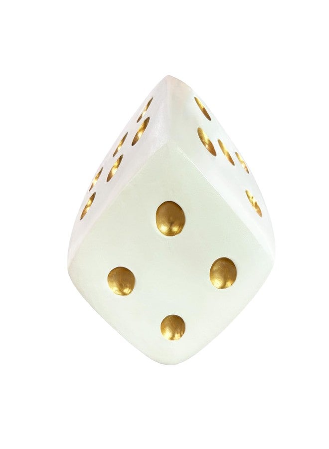 Dwelloria White Dice Sculpture Decor, Modern Decorative Dice Figurine with Gold Dots, 4.9 Inch Resin Minimalist Art Statue for Home Decor, Shelf, Office & Living Room - Image 1