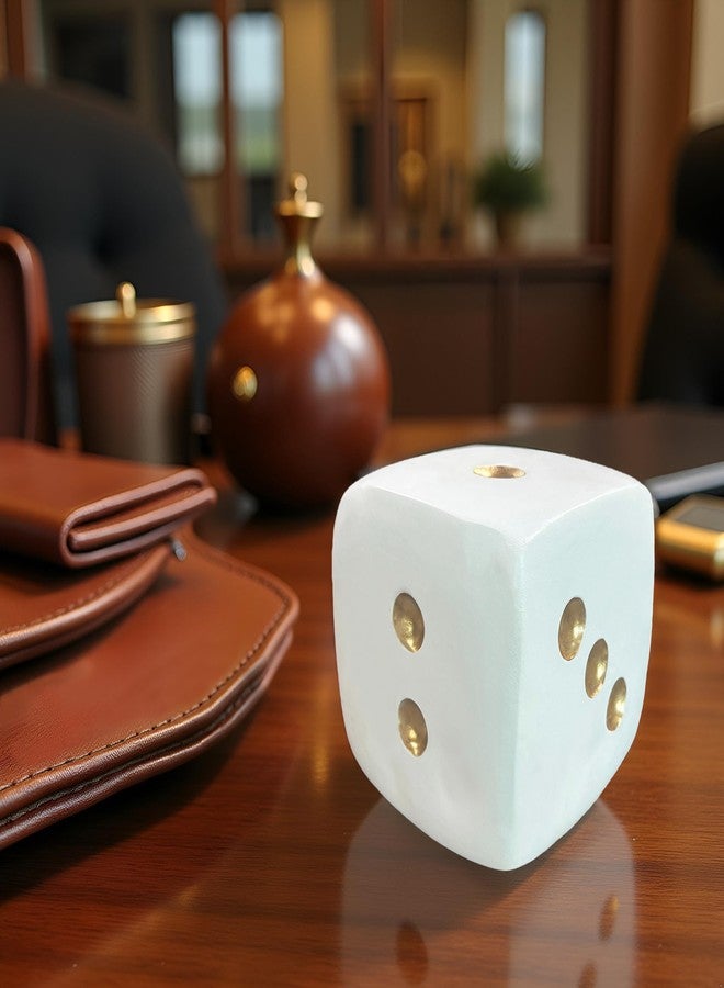 Dwelloria White Dice Sculpture Decor, Modern Decorative Dice Figurine with Gold Dots, 4.9 Inch Resin Minimalist Art Statue for Home Decor, Shelf, Office & Living Room - Image 5