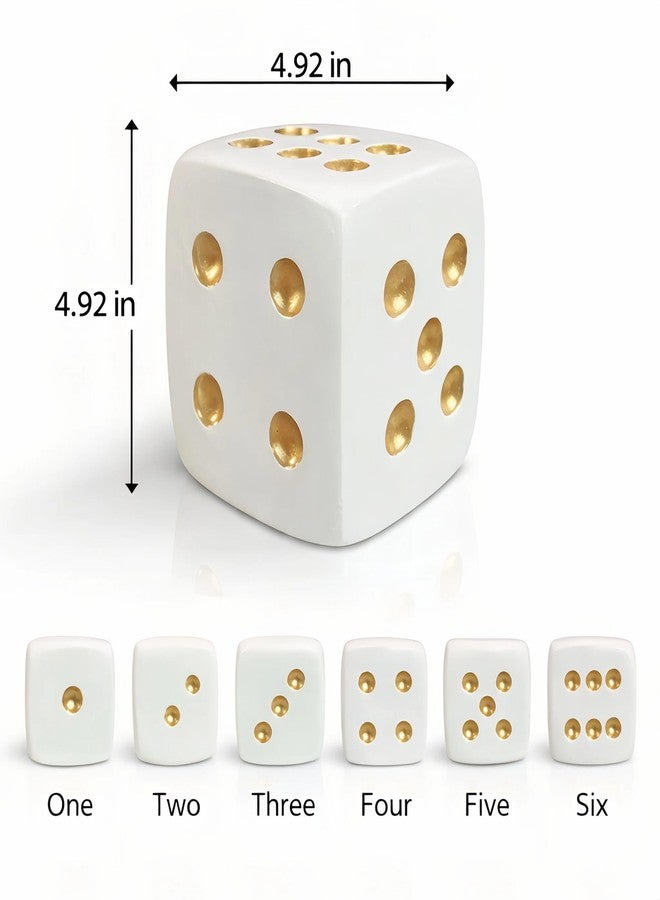 Dwelloria White Dice Sculpture Decor, Modern Decorative Dice Figurine with Gold Dots, 4.9 Inch Resin Minimalist Art Statue for Home Decor, Shelf, Office & Living Room - Image 3