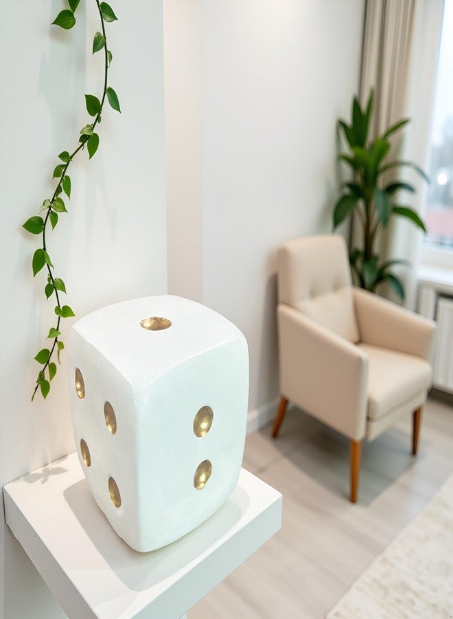 Dwelloria White Dice Sculpture Decor, Modern Decorative Dice Figurine with Gold Dots, 4.9 Inch Resin Minimalist Art Statue for Home Decor, Shelf, Office & Living Room - Image 4