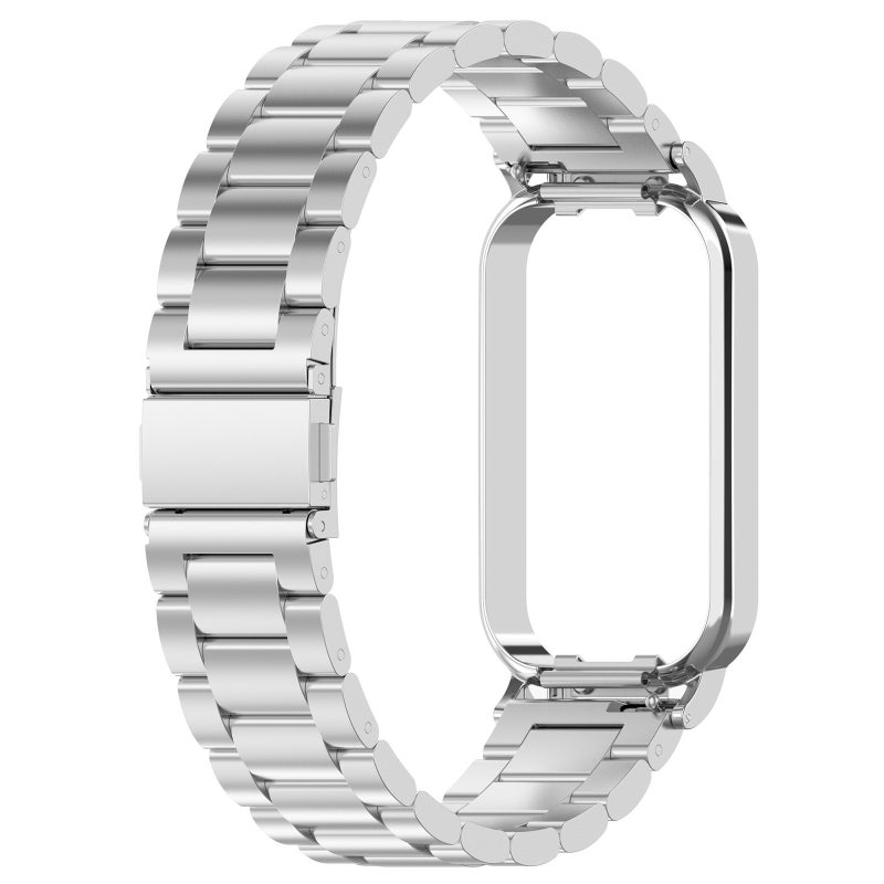 erorex For Xiaomi Smart Band 8 Active Three Bead Stainless Steel Watch Band + Watch Metal Frame(Silver) - Image 3