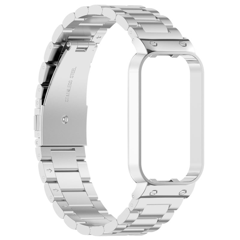 erorex For Xiaomi Smart Band 8 Active Three Bead Stainless Steel Watch Band + Watch Metal Frame(Silver) - Image 4