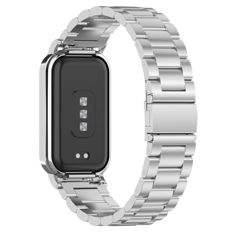 erorex For Xiaomi Smart Band 8 Active Three Bead Stainless Steel Watch Band + Watch Metal Frame(Silver) - Image 2